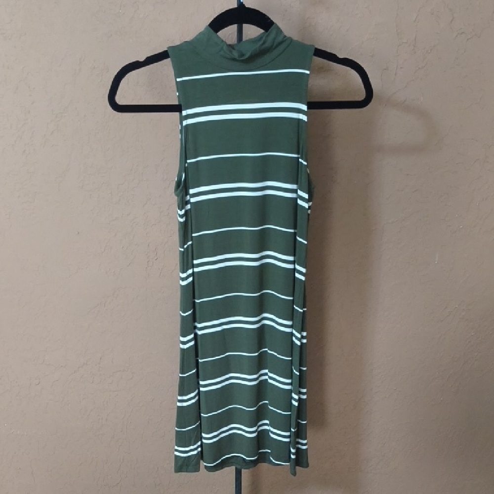 Aeropostale Seriously Soft Olive Green White Striped Tank Dress Size XS